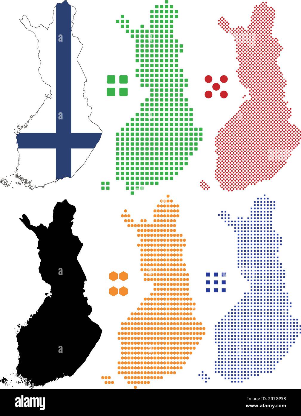 Mappa di illustrazione vettoriale stratificata e bandiera della Finlandia. Illustrazione Vettoriale