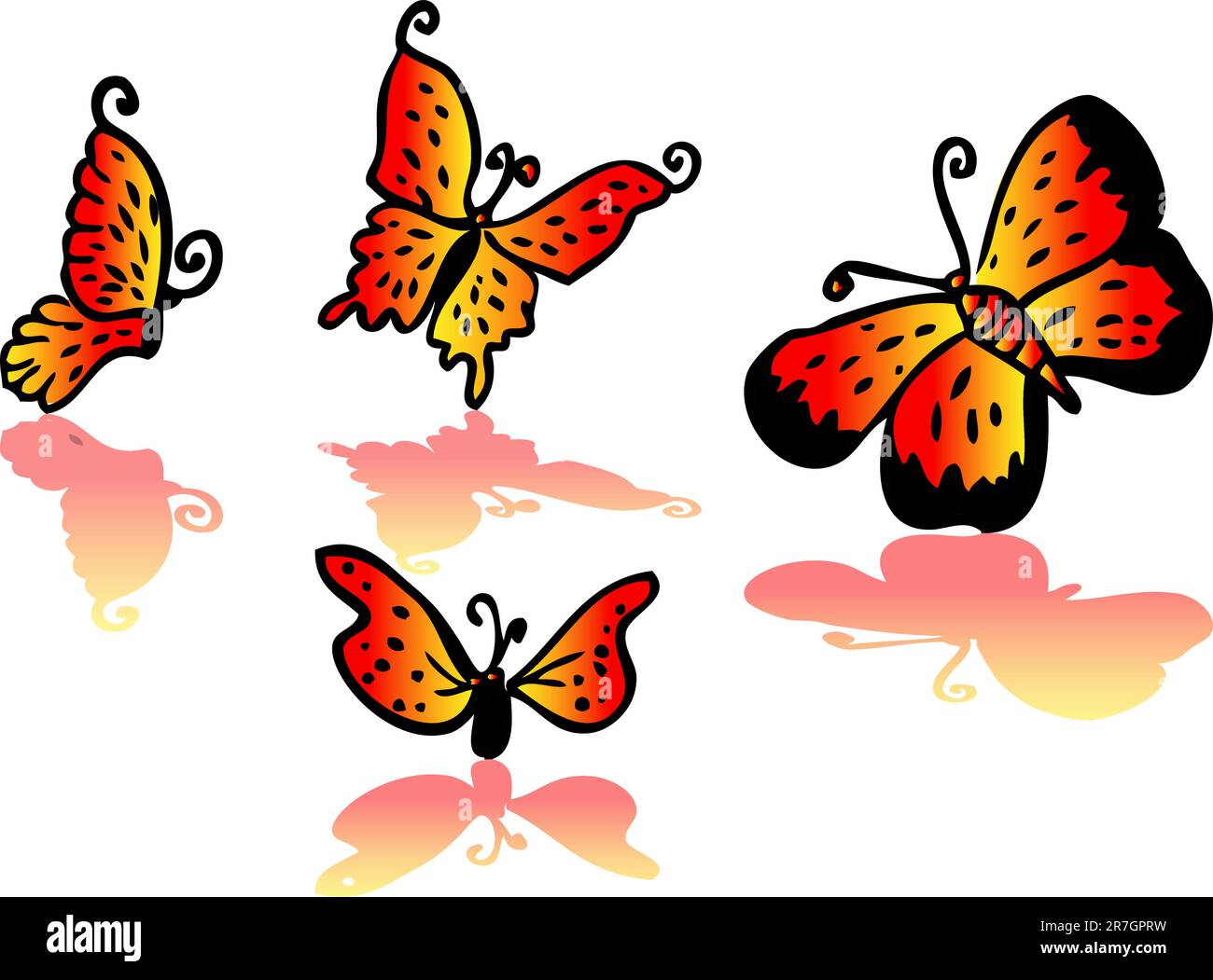 Splendido cartoni animati vettoriali con farfalle color fuoco Illustrazione Vettoriale