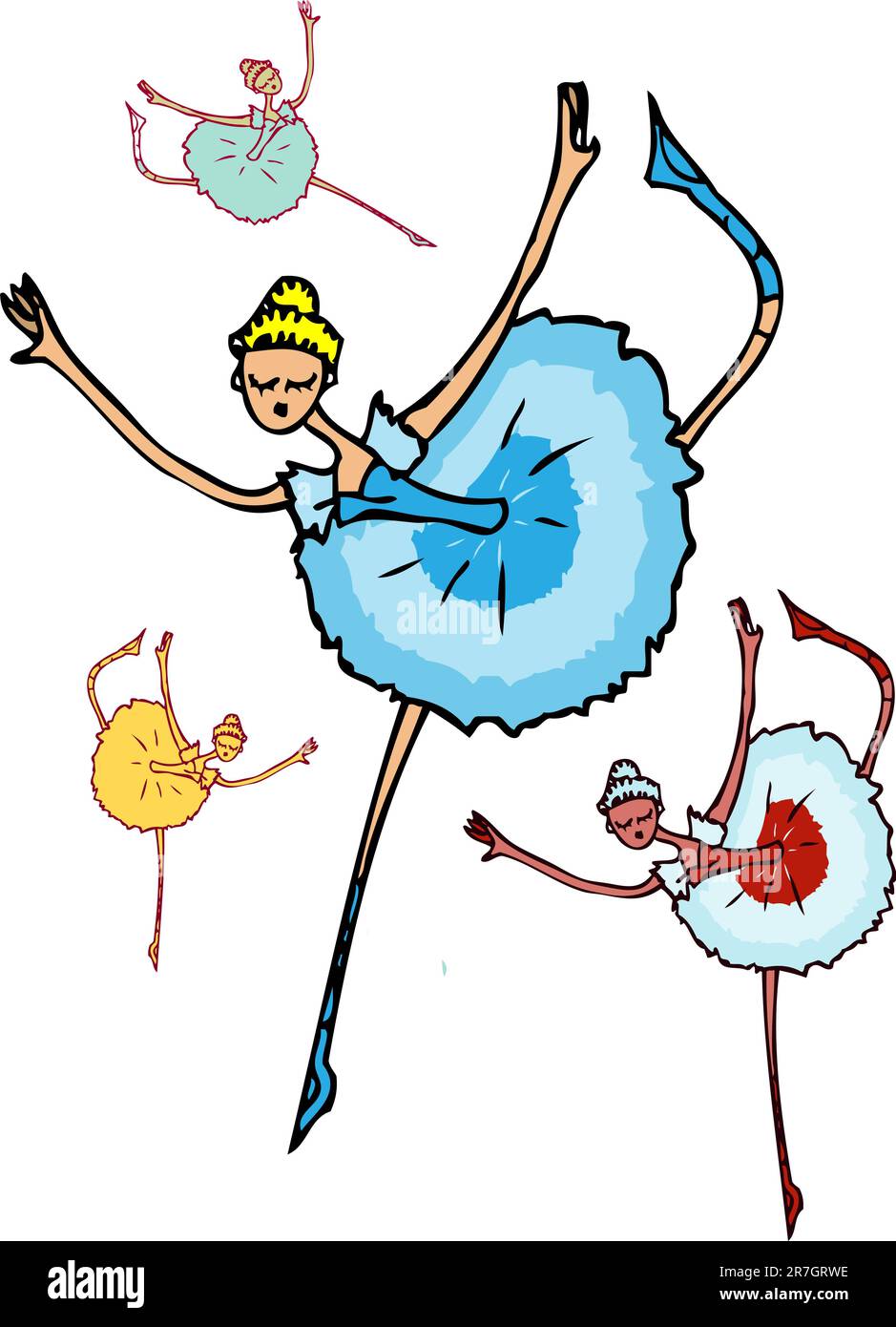 ballerina donna, icone del gruppo di cartoni animati Illustrazione Vettoriale