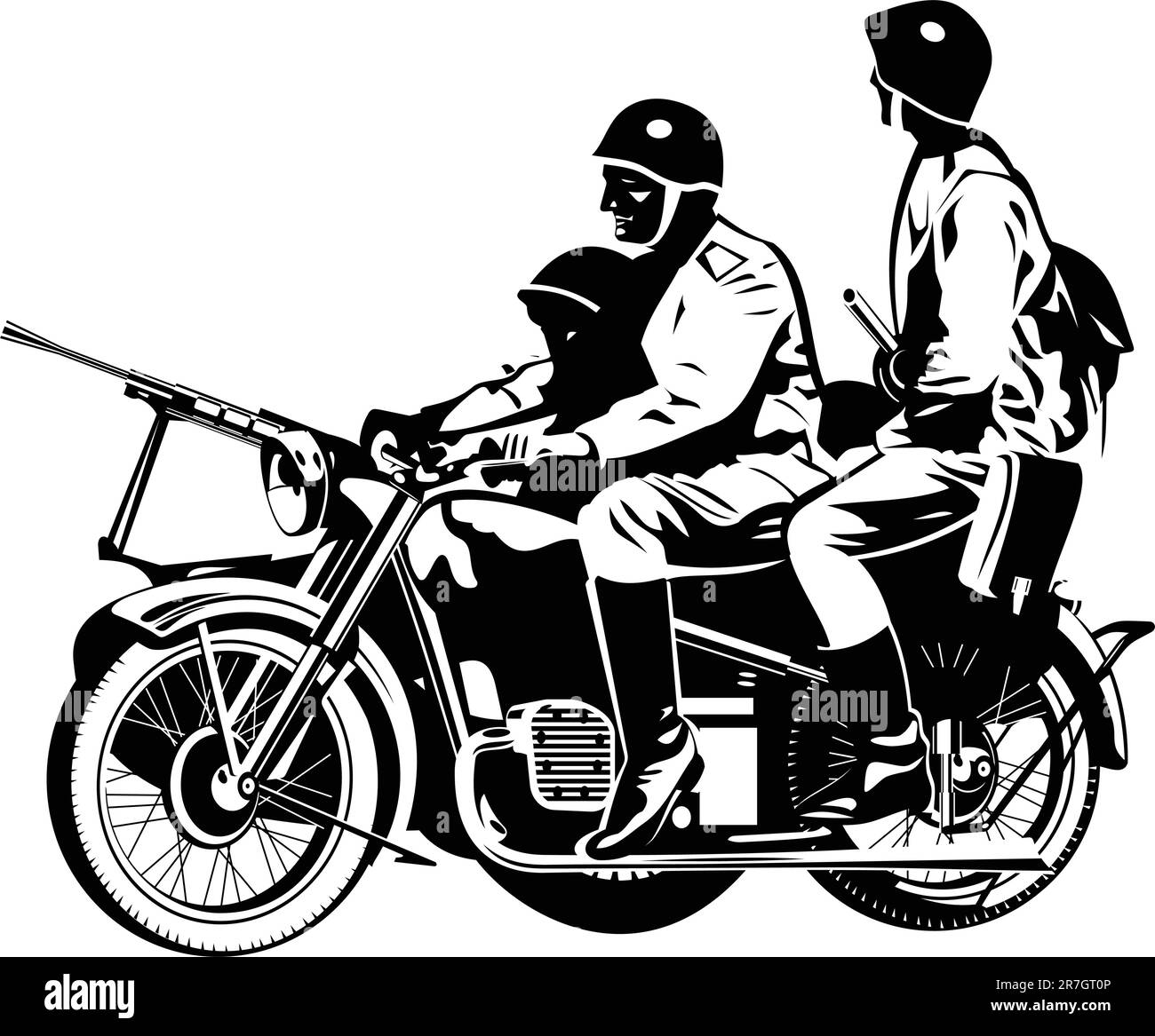 illustrazione in bianco e nero di una motocicletta con un sedile amico. Illustrazione Vettoriale