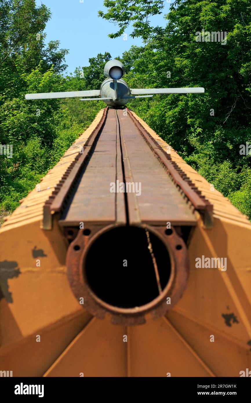 Una seconda guerra mondiale Germania nazista V-1 (arma Vengeance 1) bomba volante al Bunker di Eperlecques (Pas-de-Calais), Francia Foto Stock