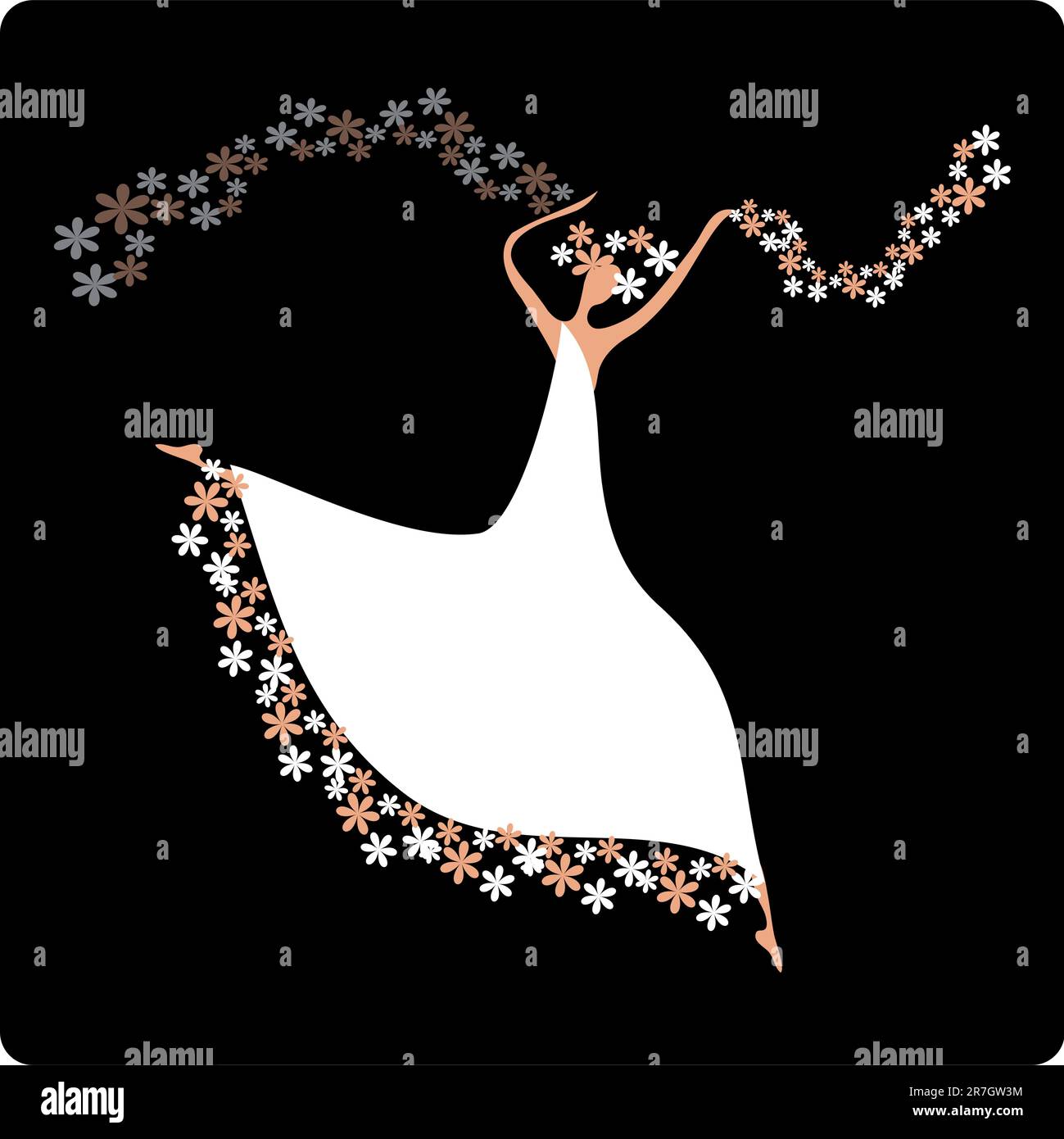 Sposa in abito da sposa bianco con bouquet. Ballare Illustrazione Vettoriale Sposa in abito da sposa bianco con bouquet. Ballare Illustrazione Vettoriale