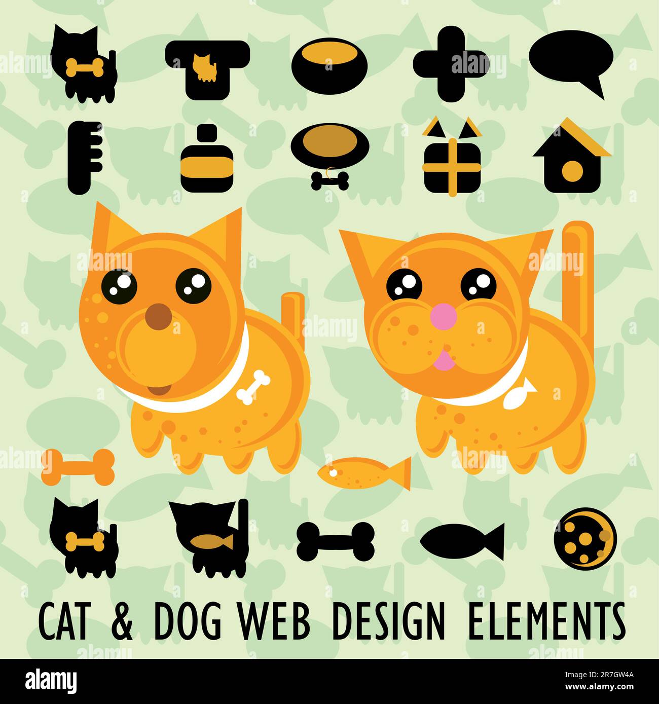 Set di icone e sfondo del sito Web Big Pets Illustrazione Vettoriale
