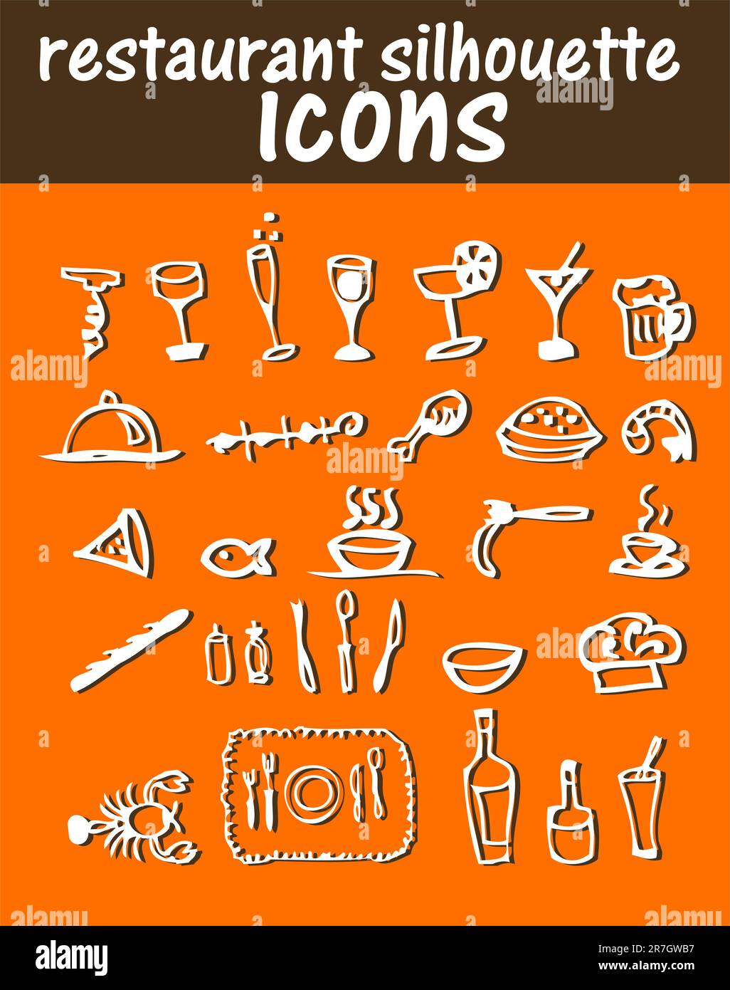 Adesivi, icone, emblemi per la silhouette del ristorante Illustrazione Vettoriale