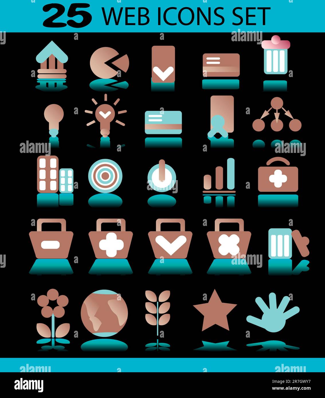 Set di icone per applicazioni Web - vettore su sfondo scuro Illustrazione Vettoriale