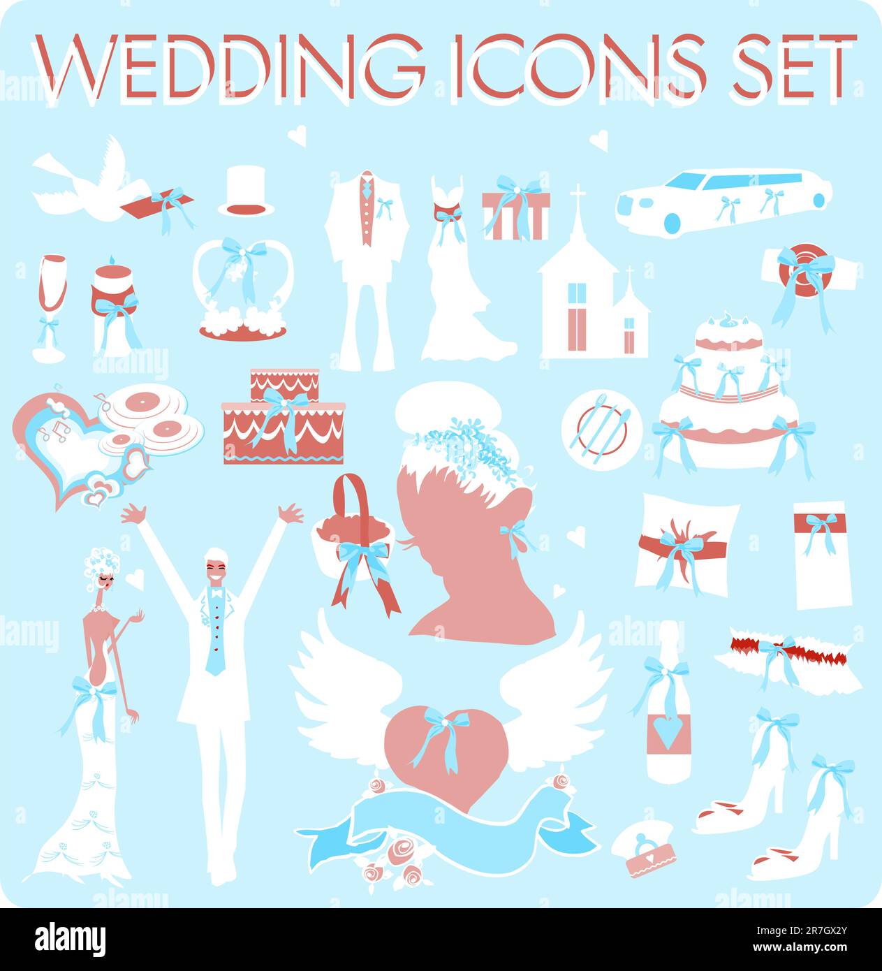 Elementi di progettazione del set di icone nuziali Illustrazione Vettoriale Elementi di progettazione del set di icone nuziali Illustrazione Vettoriale