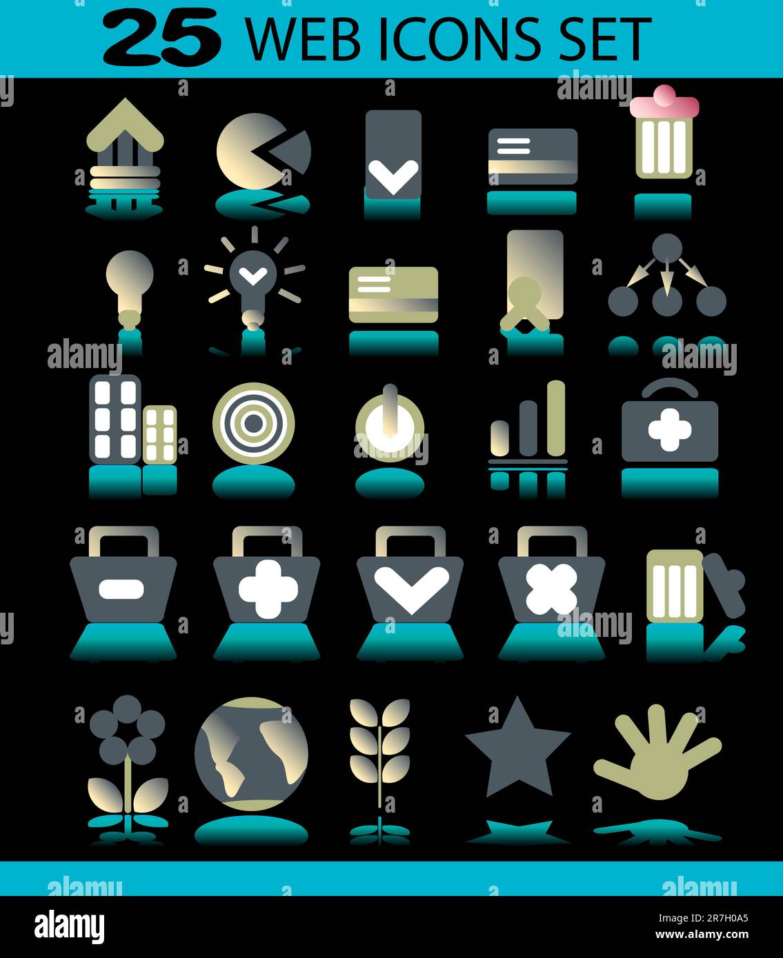 Set di icone per applicazioni Web - vettore su sfondo scuro Illustrazione Vettoriale