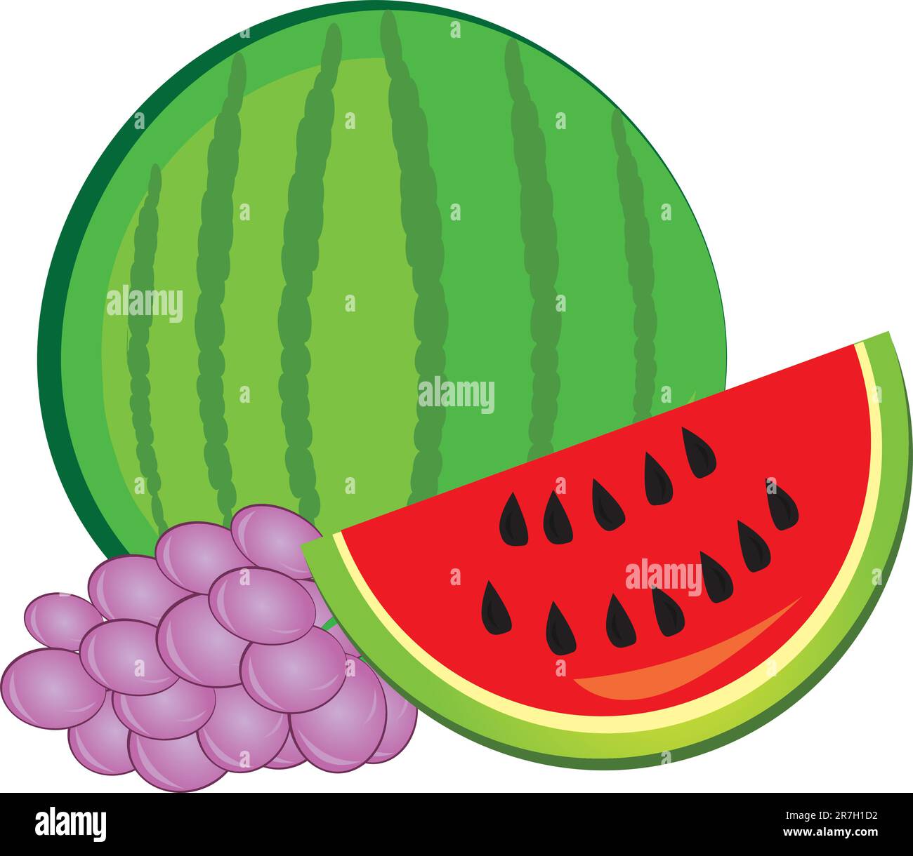 Illustrazione di una sana frutta fresca. Anguria e uva Illustrazione Vettoriale