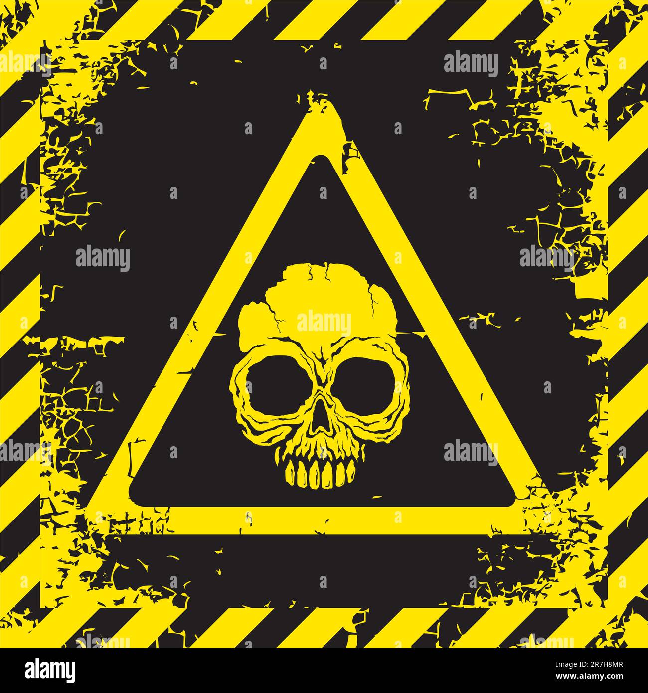 Cartello di avvertimento con un cranio sui pericoli Illustrazione Vettoriale