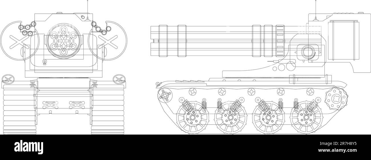 Disegno di una mitragliatrice pesante semovente - illustrazione vettoriale eps8 Illustrazione Vettoriale