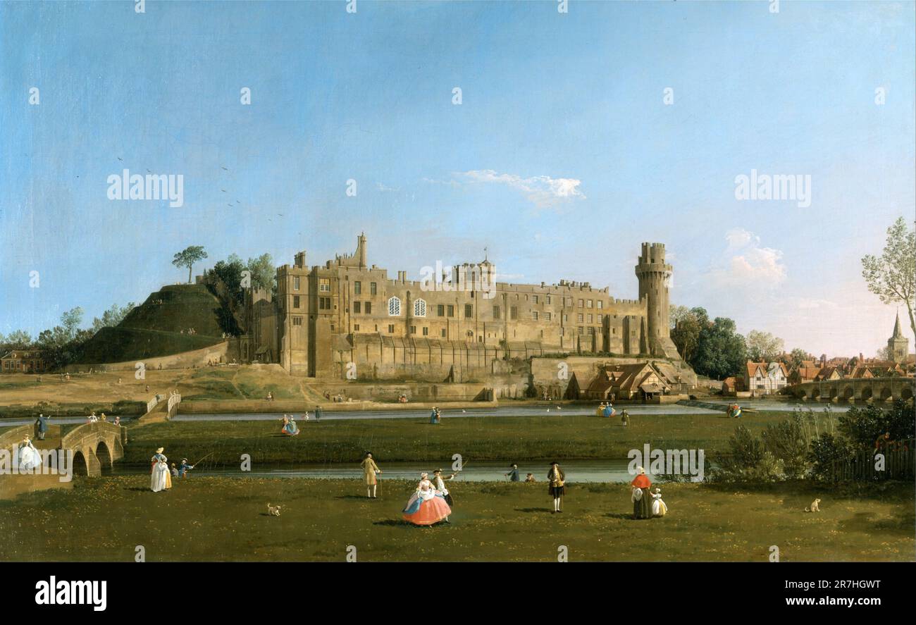 Castello di Warwick dipinto dal pittore veneziano Giovanni Antonio Canal, comunemente noto come Canaletto. Foto Stock