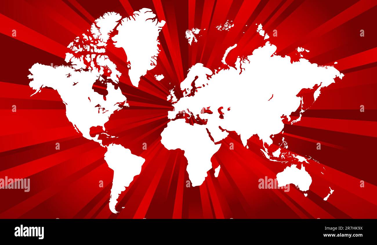 Sfondo rosso della mappa mondiale. Illustrazione vettoriale, isolata su un bianco. Illustrazione Vettoriale