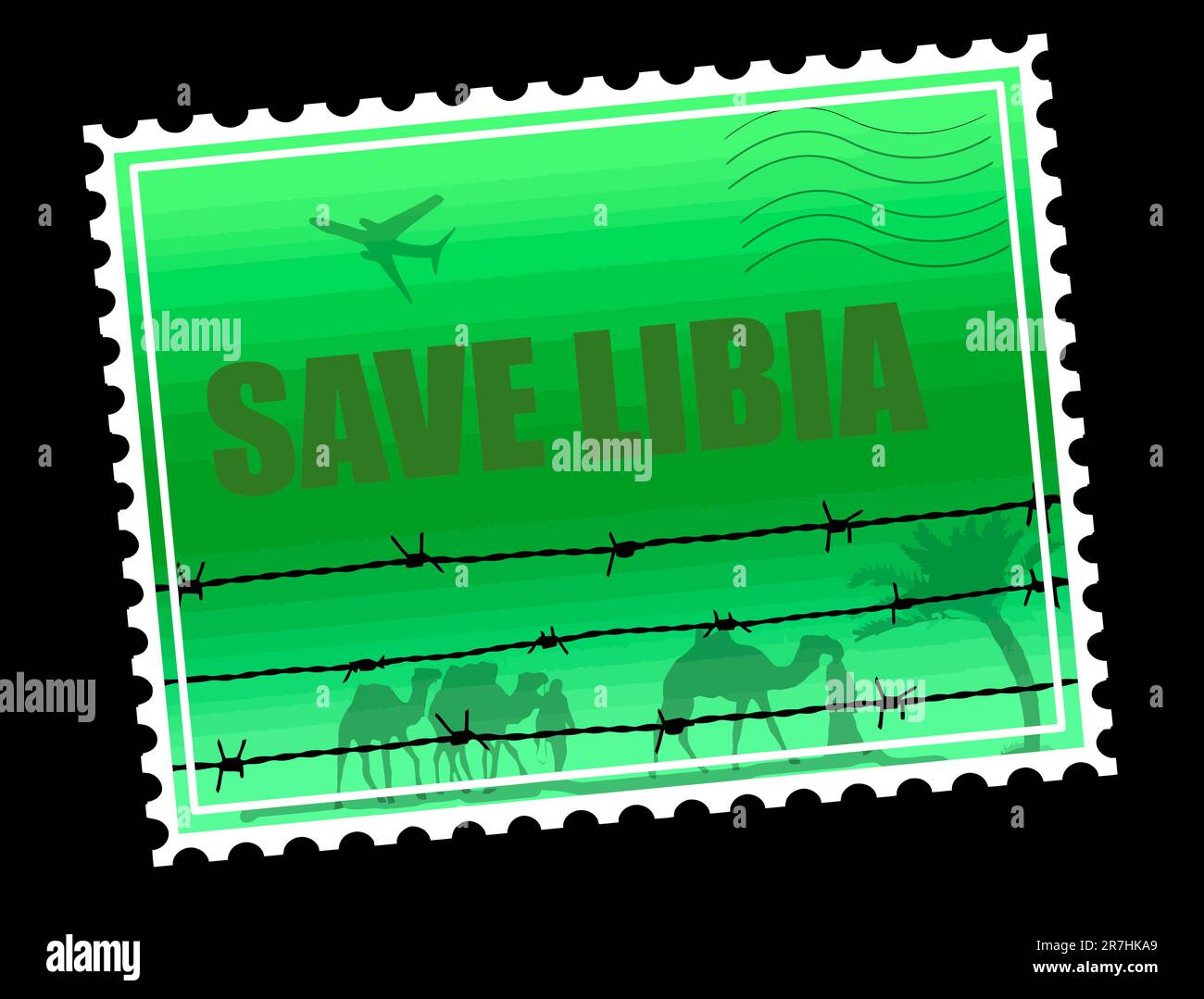 Salva il timbro Libia, su sfondo nero, illustrazione vettoriale Illustrazione Vettoriale
