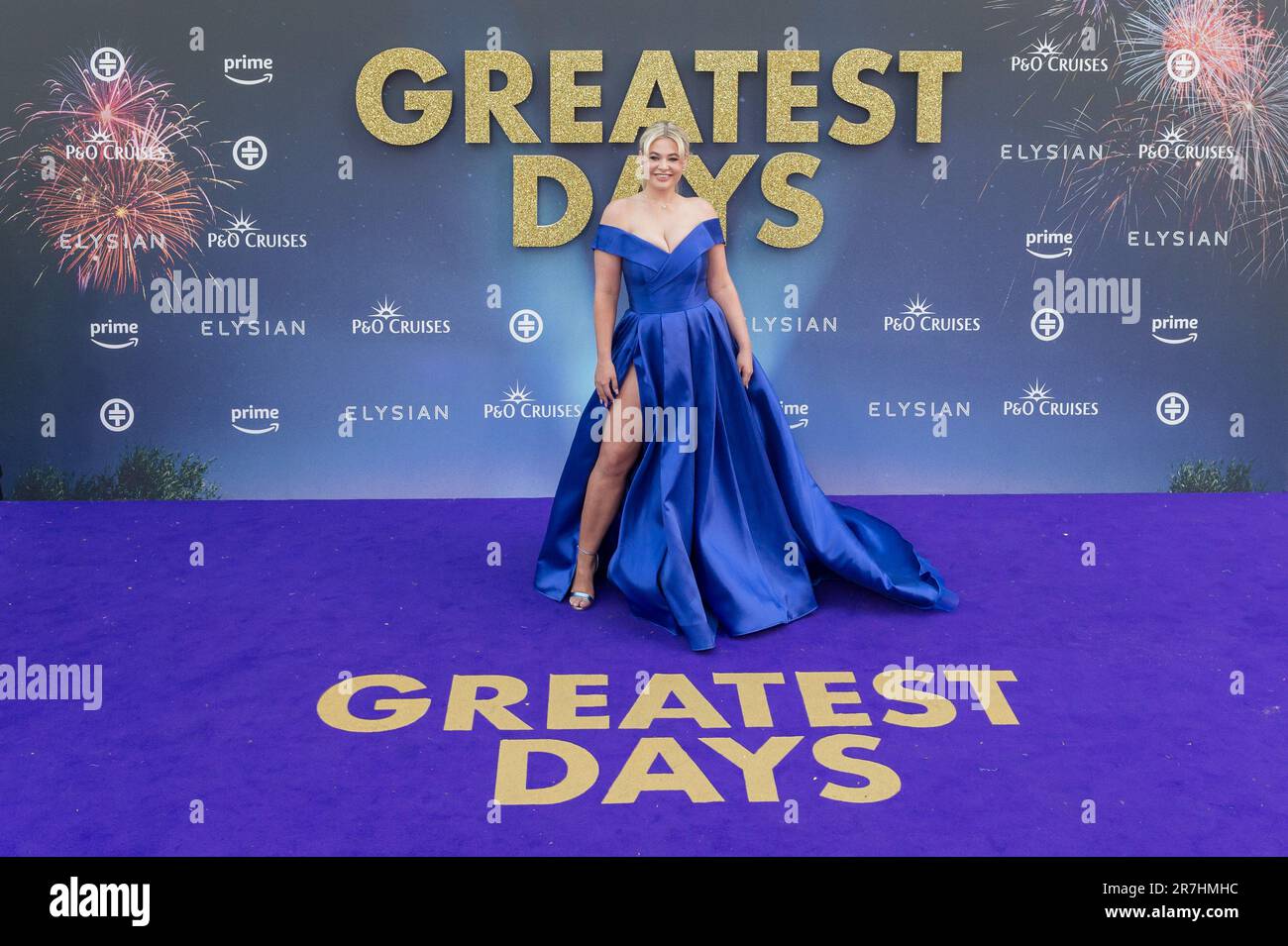 LONDRA, REGNO UNITO - 15 GIUGNO 2023: Eliza Dobson partecipa alla prima mondiale di 'Greatest Days', l'adattamento cinematografico del musical teatrale "The Band" di grande successo di Take that a Odeon Leicester Square a Londra, Regno Unito, il 15 giugno 2023. (Foto di Wiktor Szymanowicz/NurPhoto) Foto Stock