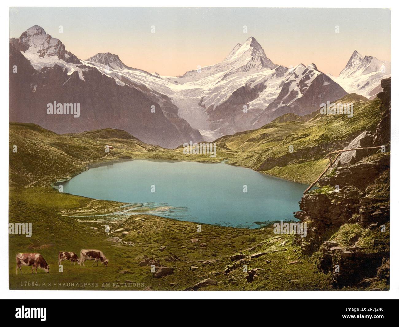 Lago di Bachalpsee e Faulhorn, Oberland Bernese, Svizzera 1890. Foto Stock