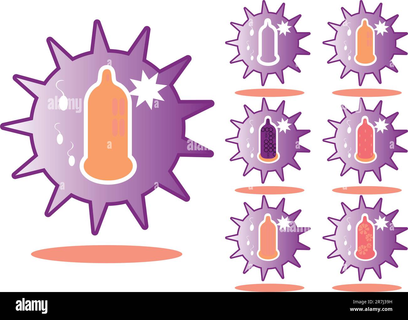 Le icone del preservativo rappresentano l'emblema del tag per il sito Web e le presentazioni Illustrazione Vettoriale