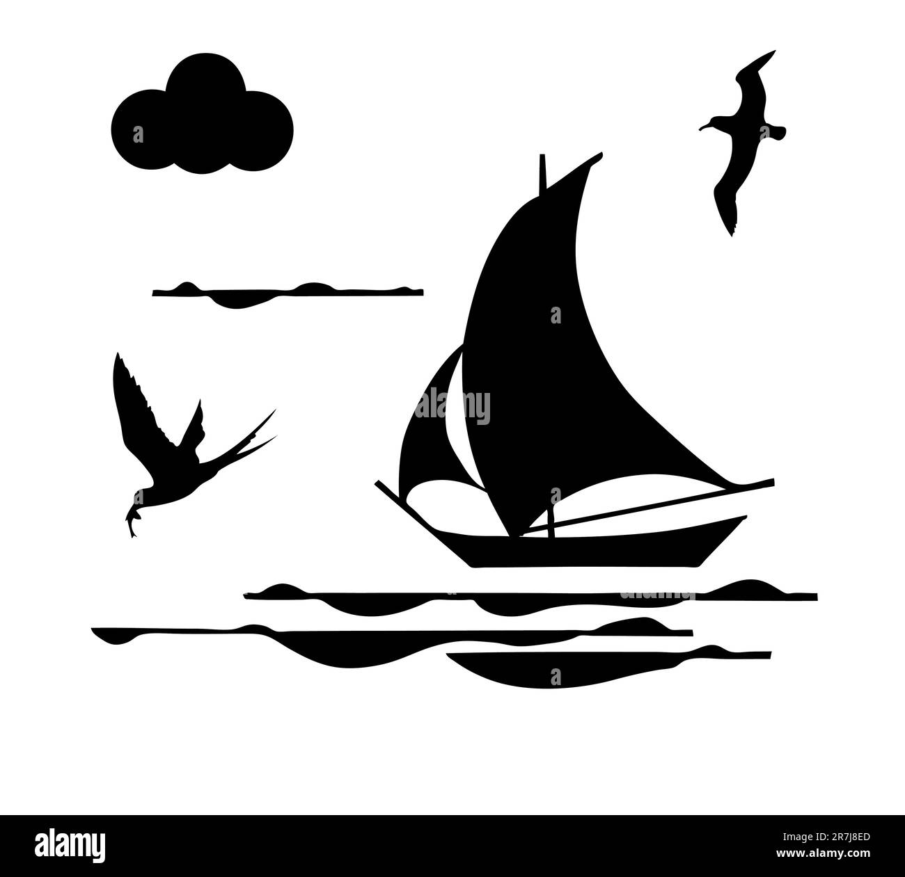 Silhouette sailfish su sfondo bianco Illustrazione Vettoriale