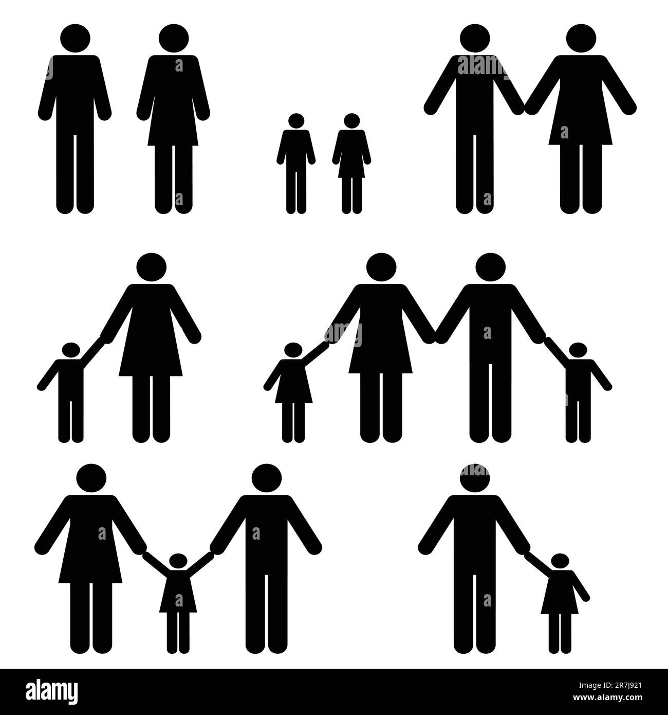 Mamma single, papà e due famiglie genitori Illustrazione Vettoriale
