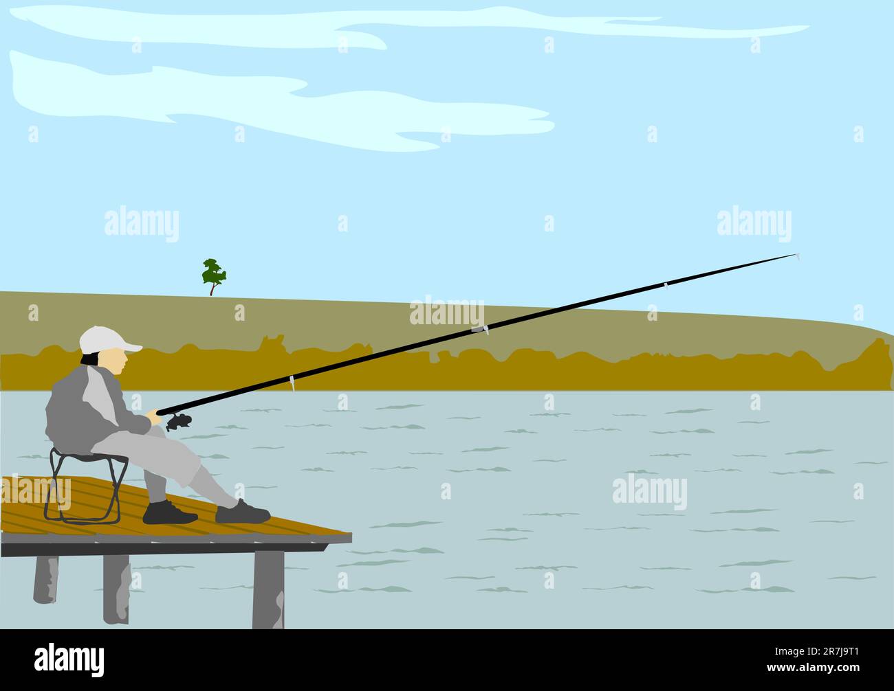 canne di lago per la pesca con canne Illustrazione Vettoriale