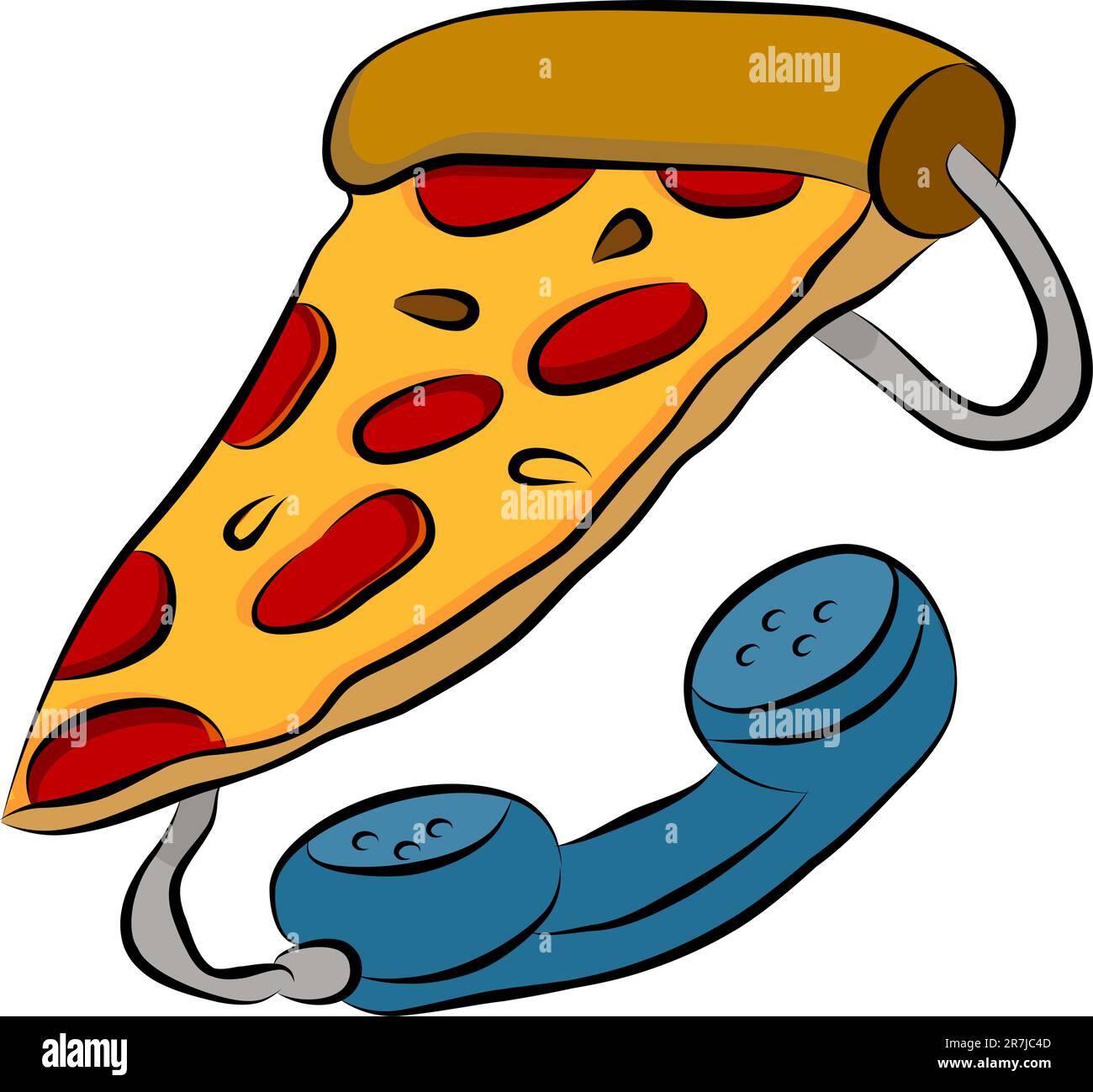 Una immagine di una pizza hotline telefonica cartoon. Illustrazione Vettoriale