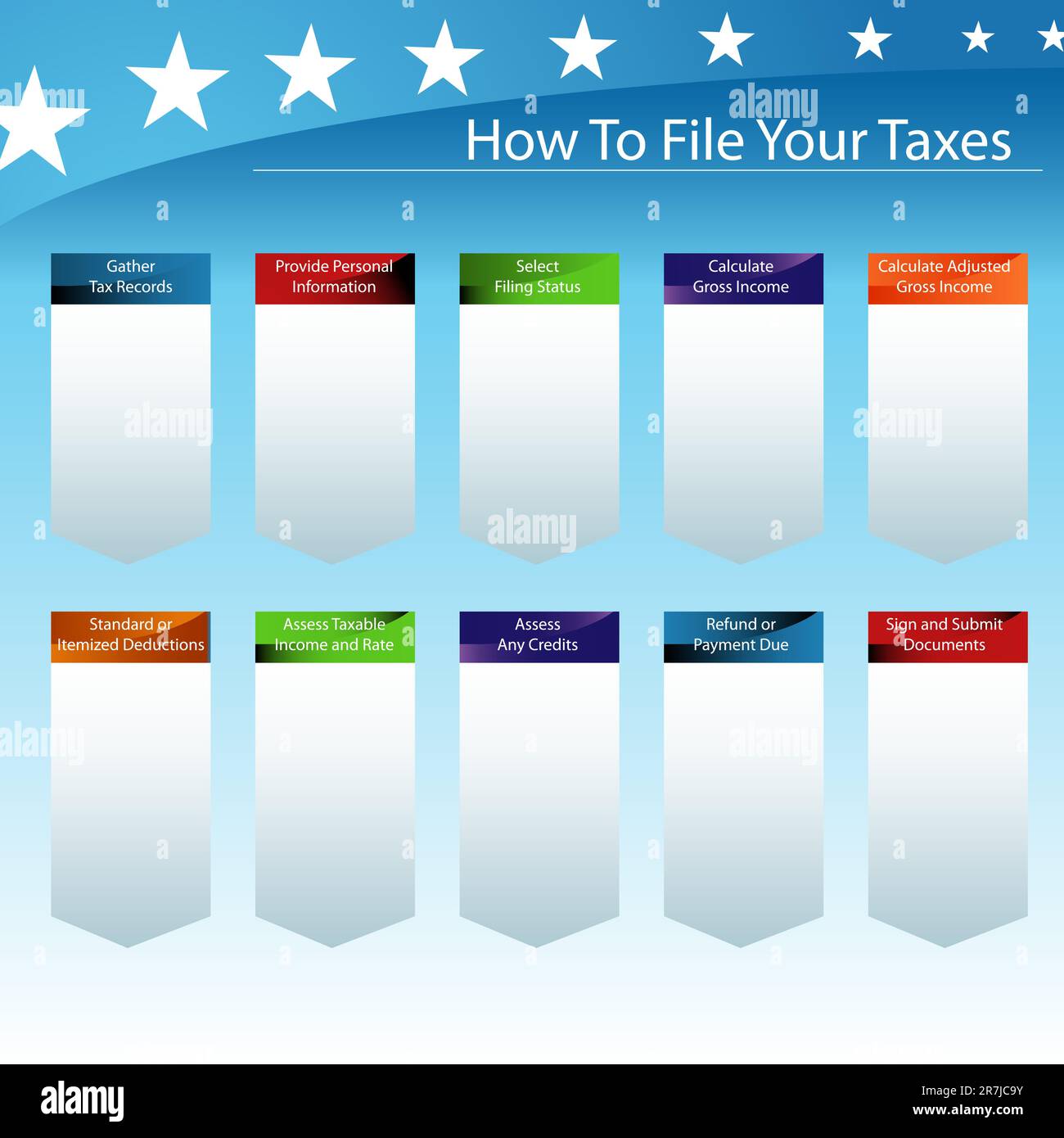 Una immagine di una guida per il deposito delle tue tasse con il governo. Illustrazione Vettoriale