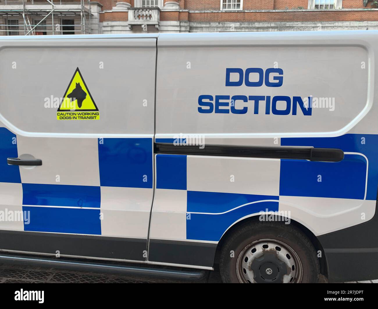 Pulmino di polizia con le parole Dog Section sul lato. combattere la polizia terroristica e la criminalità legata alla droga Foto Stock