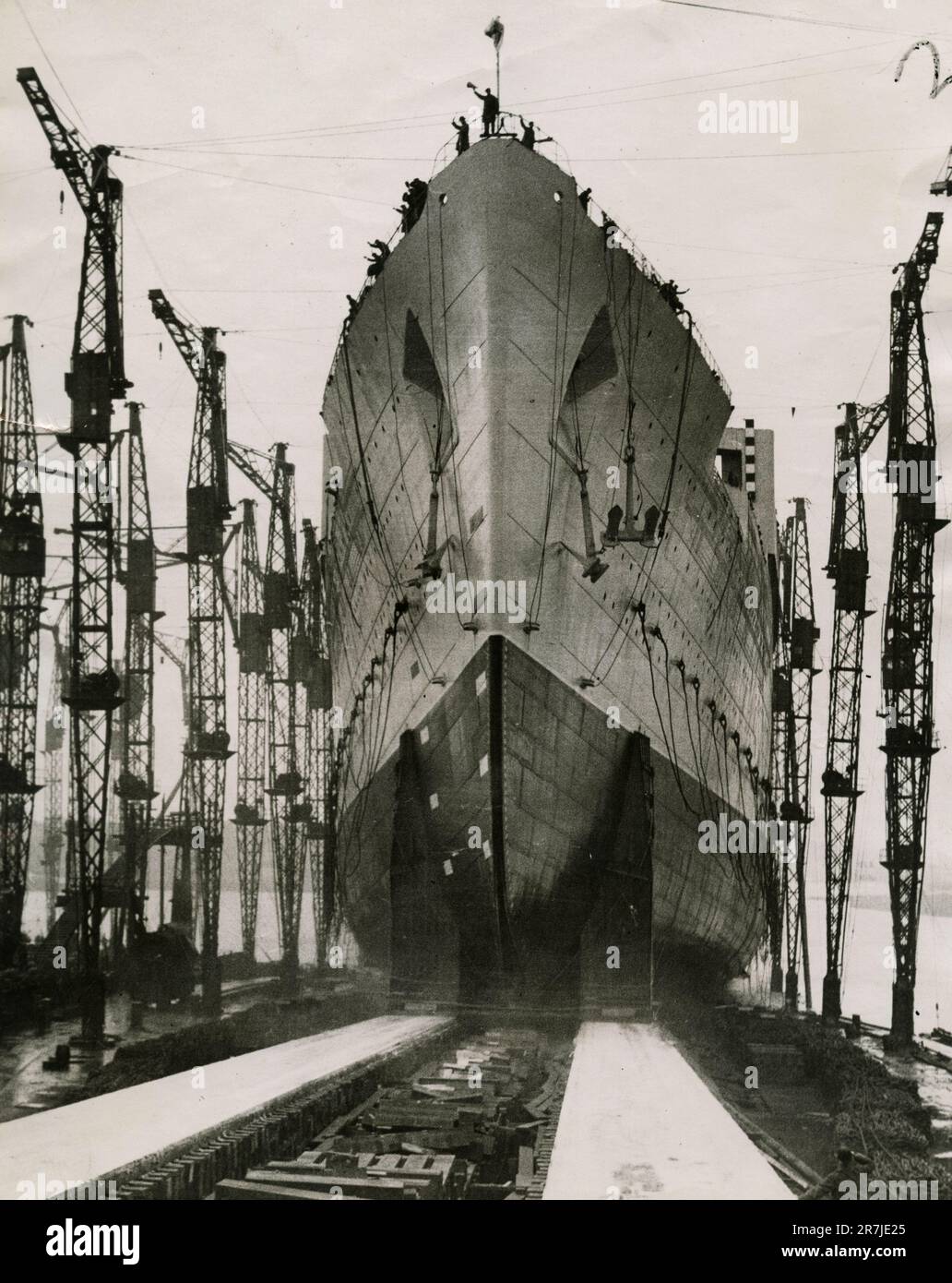 Lancio della nave britannica Queen Mary, UK 1934 Foto Stock