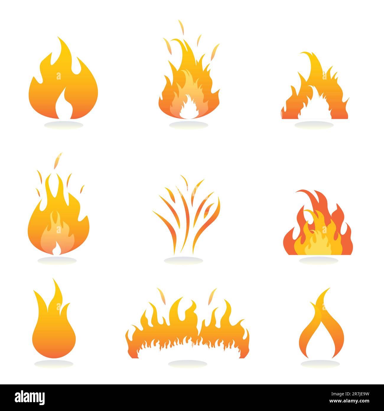 Fiamme e segnali e simboli di fuoco Illustrazione Vettoriale