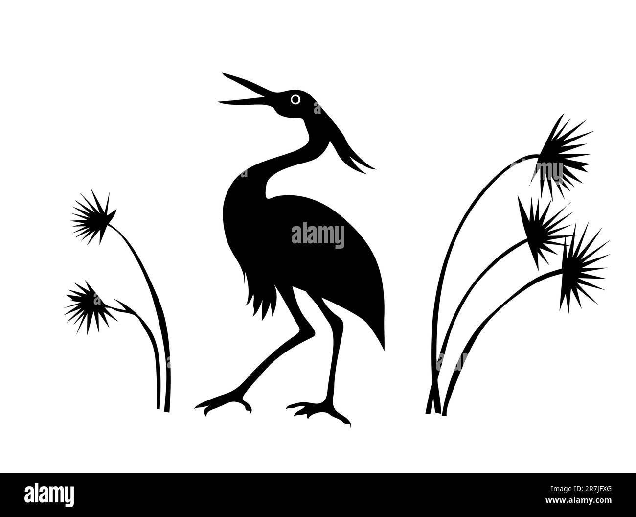 Silhouette di vettore di gru su sfondo bianco Illustrazione Vettoriale