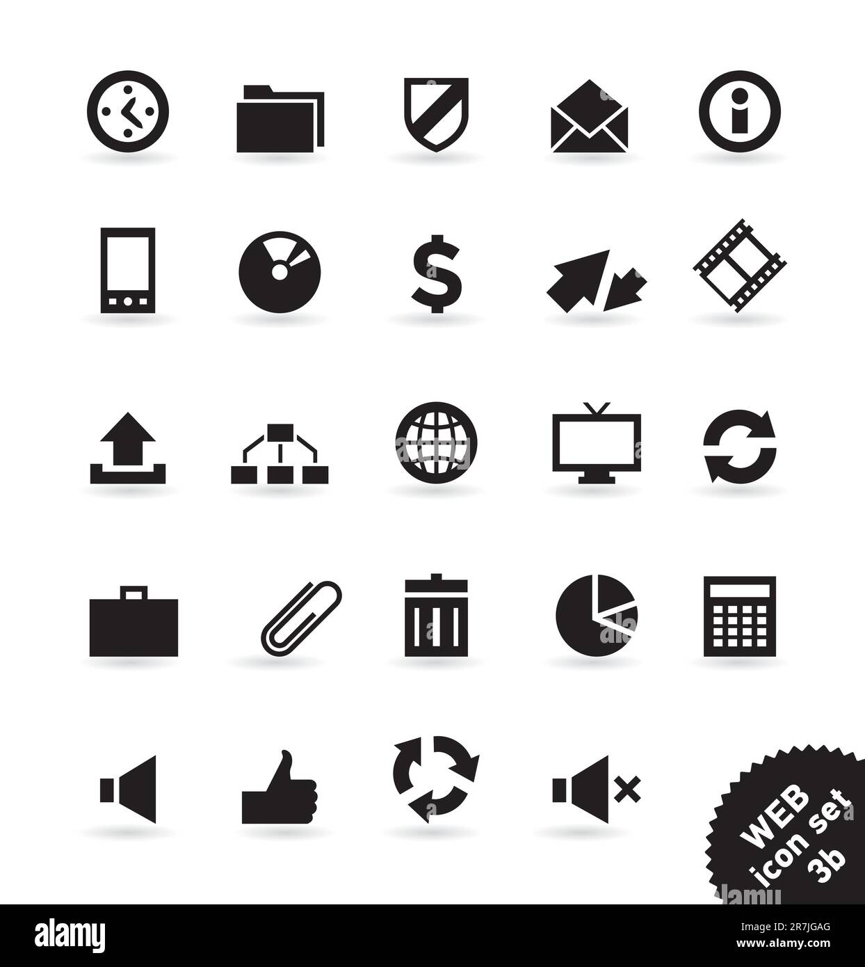 Set di icone nere eleganti per Web/business/Internet/finanza/multimedia/ecologia; illustrazione vettoriale su sfondo bianco, facile da modificare Illustrazione Vettoriale