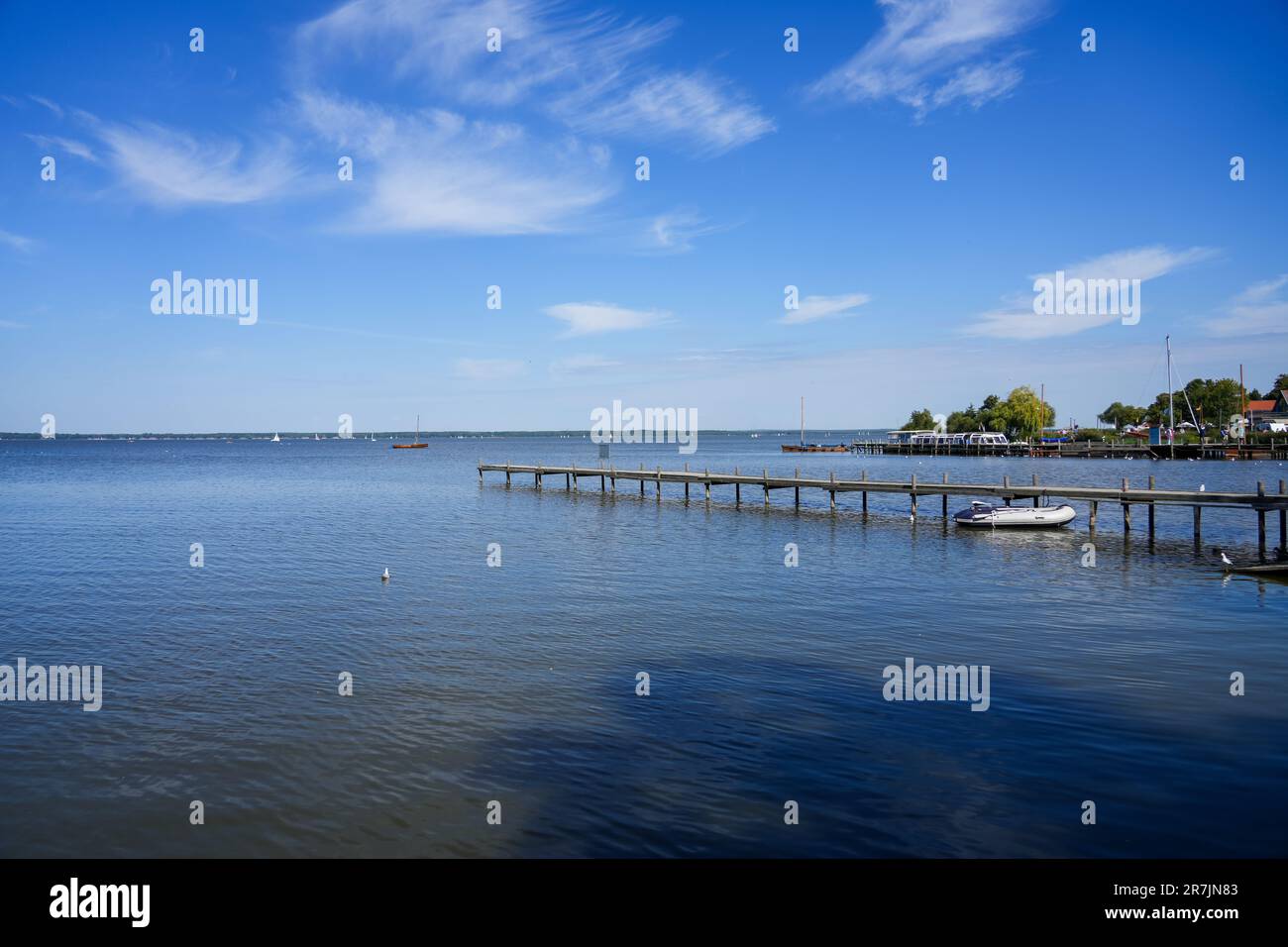 Vista dello Steinhuder Meer vicino ad Hannover nella bassa Sassonia. Paesaggio al lago con la natura circostante. Foto Stock