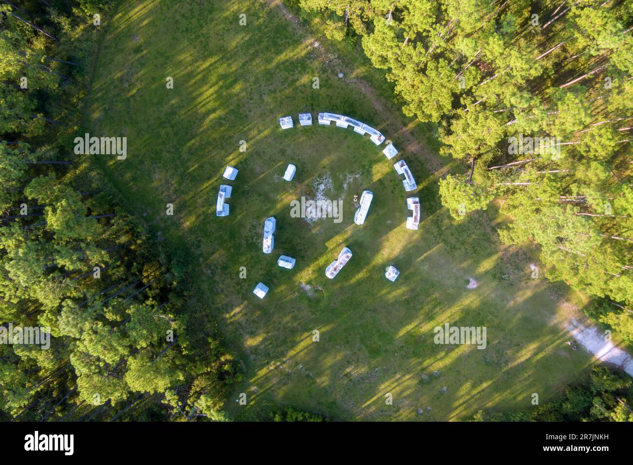 Veduta aerea di Bamahenge a Elberta, Alabama Foto Stock