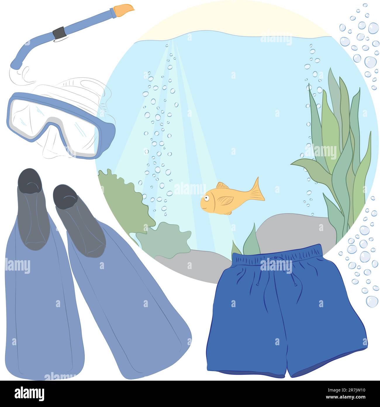 vacanze estive accessori relativi alle attività in spiaggia e. Illustrazione Vettoriale