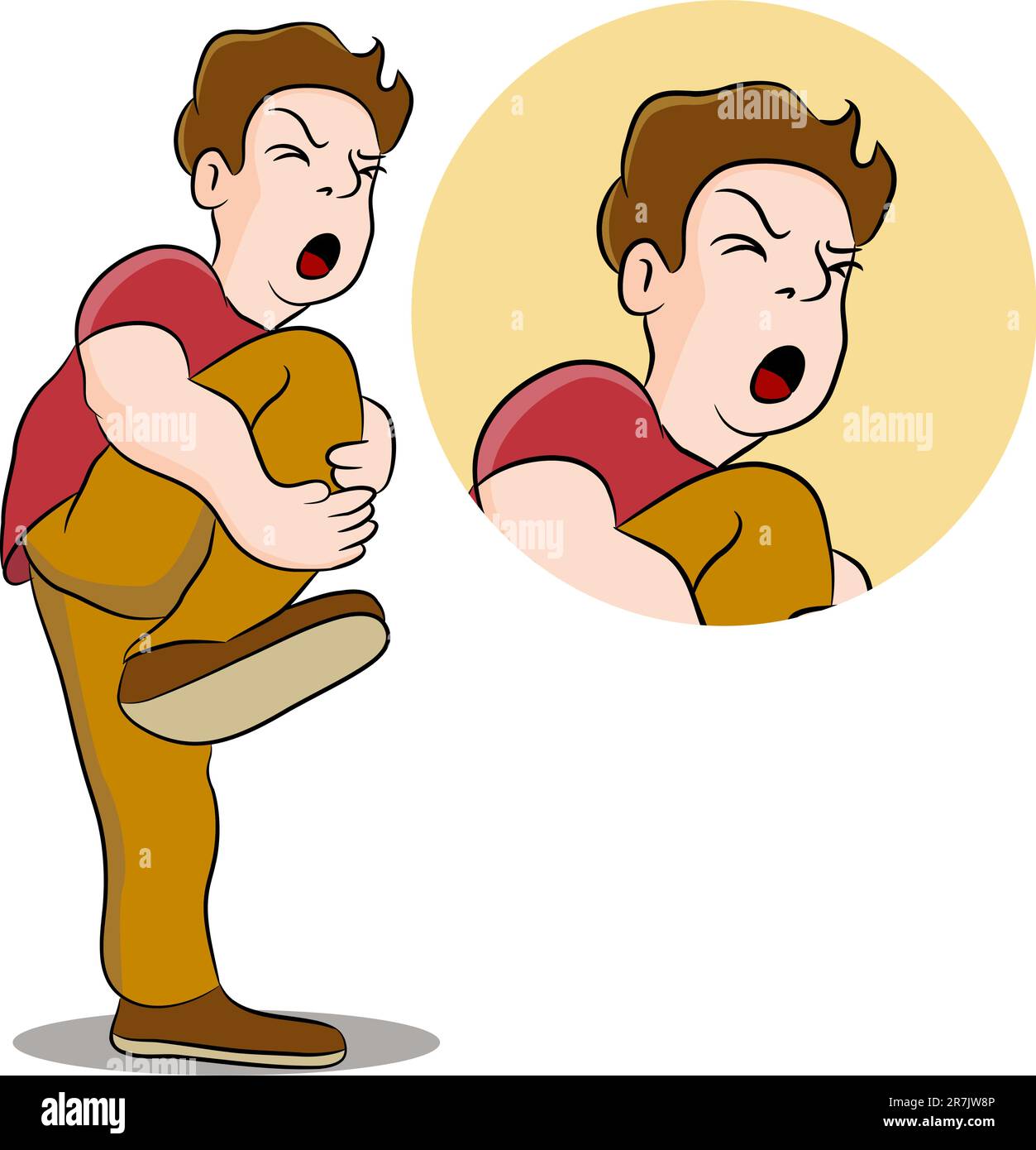Un'immagine di un uomo con un doloroso infortunio alla gamba. Illustrazione Vettoriale