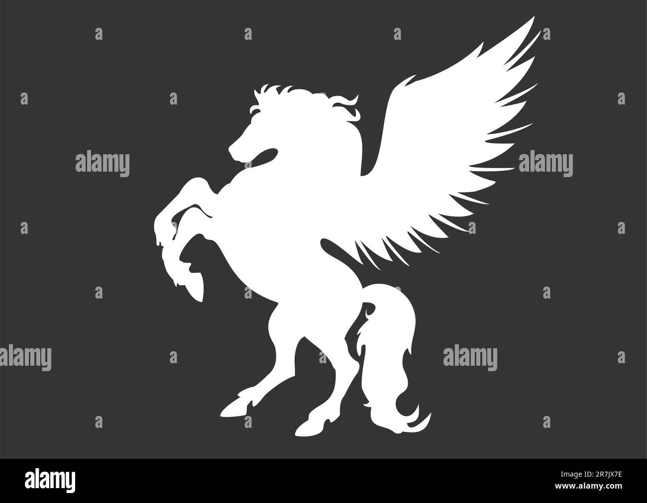 Bellissima Pegasus bianca su sfondo nero Illustrazione Vettoriale