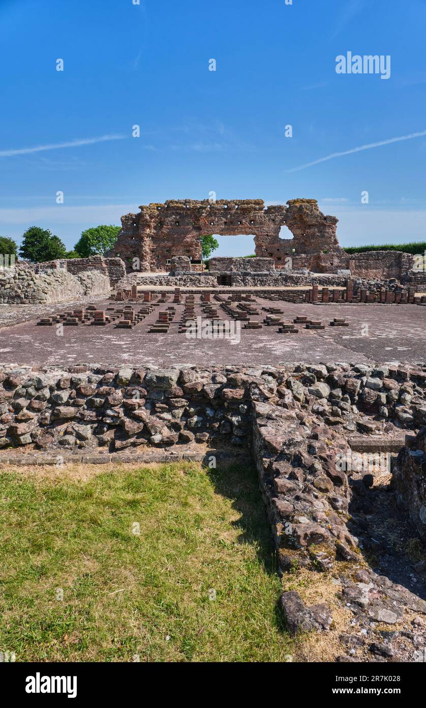 La Basilica Romana e la Bath House pubblica rimangono a Wroxeter Roman City, Wroxeter, vicino a Shrewsbury, Shropshire Foto Stock