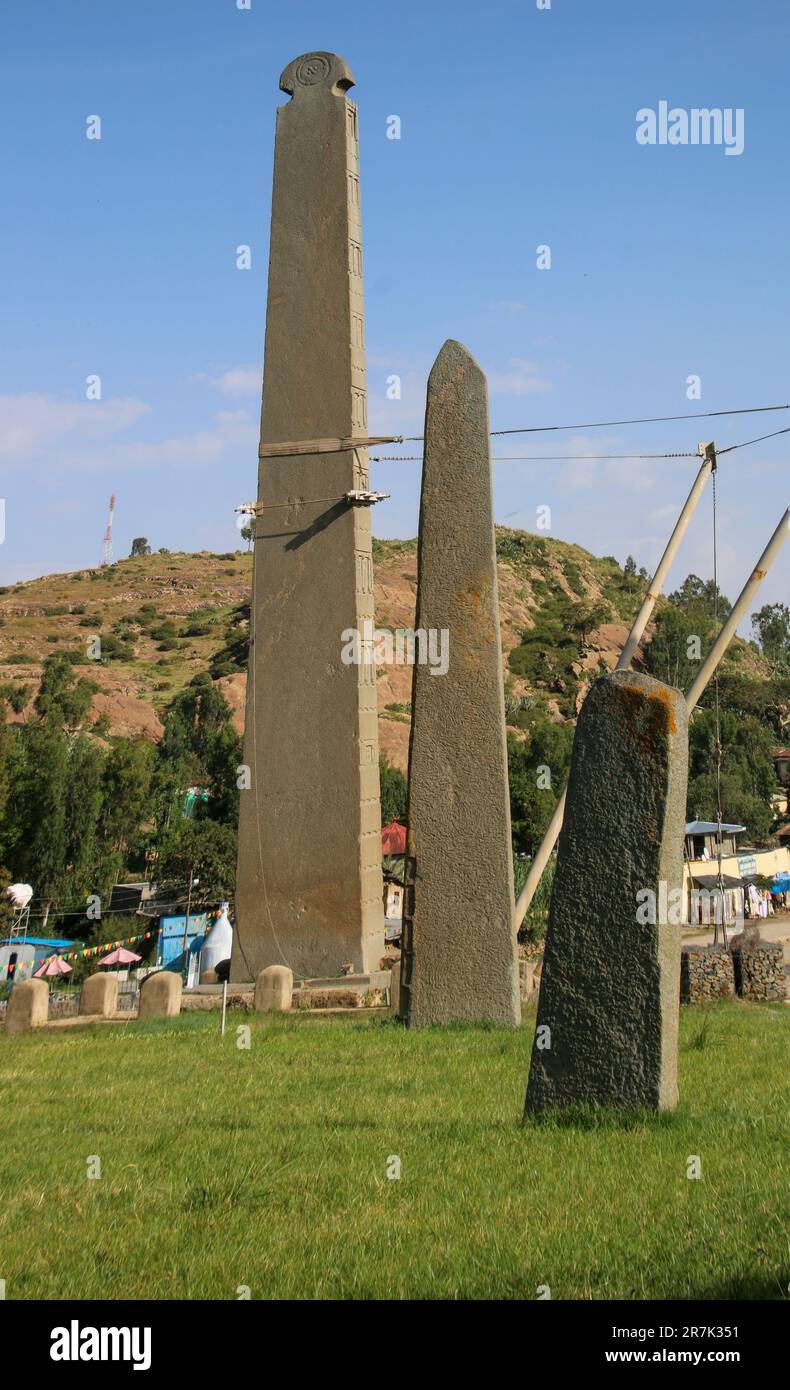 Obelisco di Axum, stele settentrionale parco, Axum, Tigray, Etiopia Foto Stock