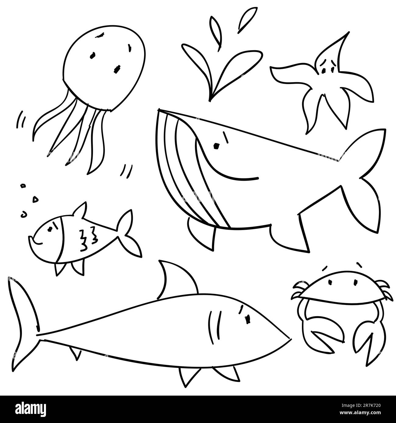 Doodle Sea Animals, illustrazione vettoriale Illustrazione Vettoriale