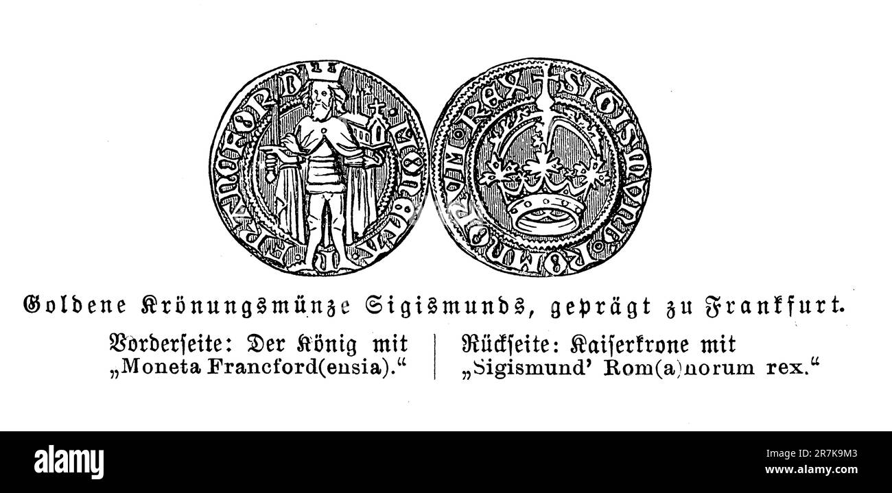 Moneta d'oro di Sigismondo re di Germania per la sua incoronazione Foto Stock