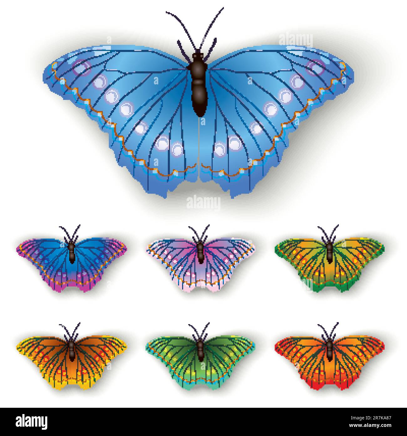 Farfalle di colore isolato su uno sfondo bianco Illustrazione Vettoriale