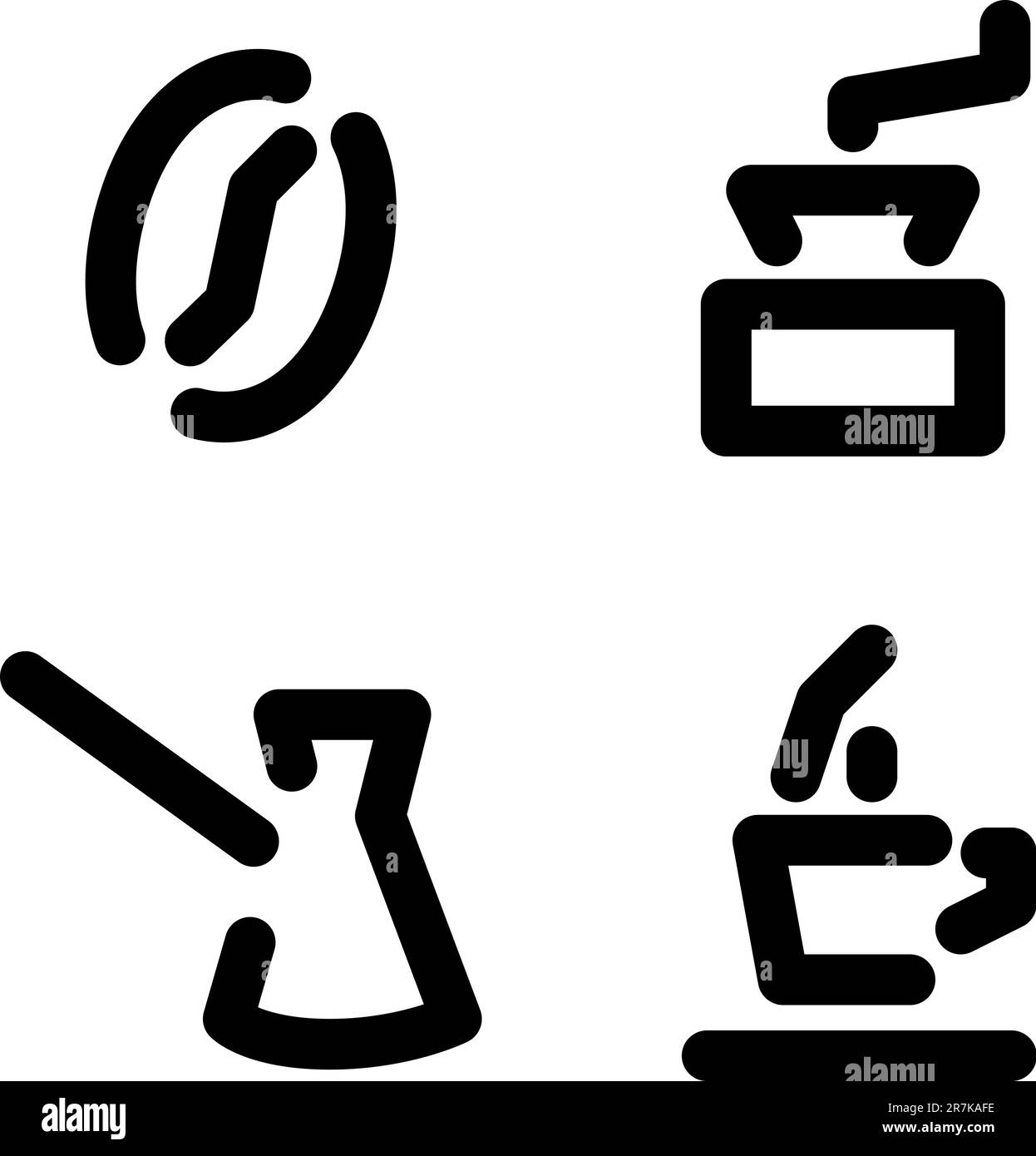 Caffè: Chicco, macinacaffè, pentola e tazza. Illustrazione Vettoriale