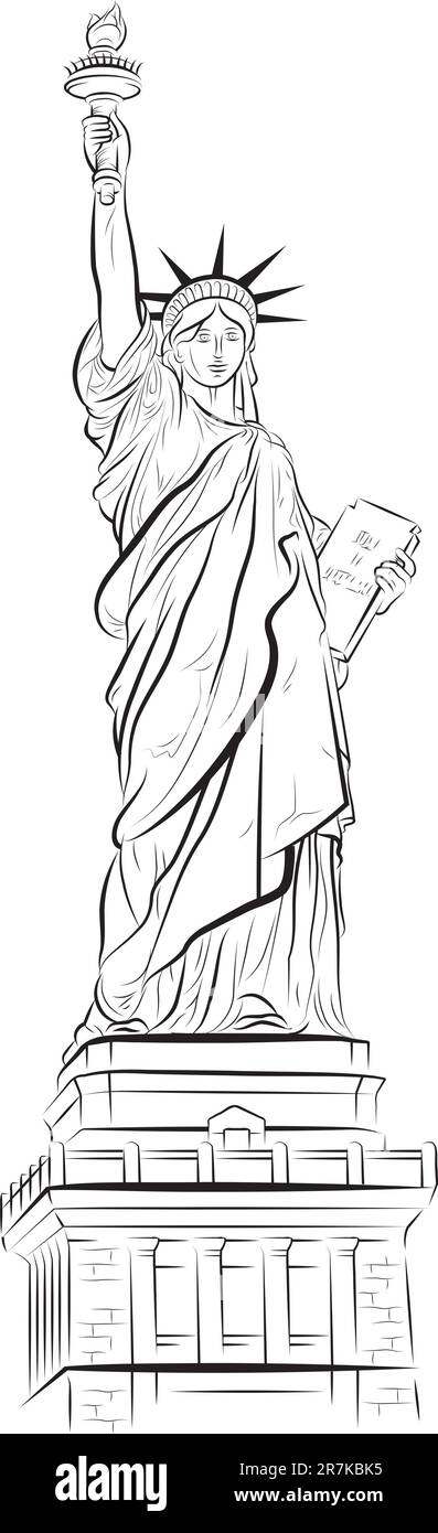 Disegno della Statua della libertà a New York, USA. Illustrazione vettoriale Illustrazione Vettoriale