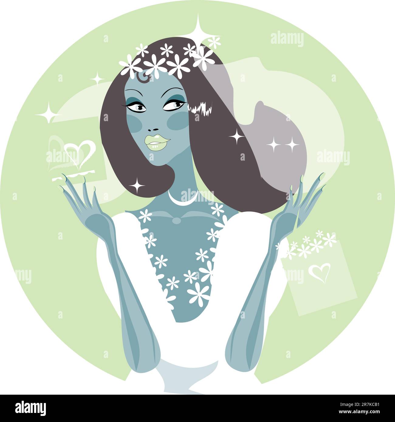 Ragazza nuziale: Sposa felice in bianco / bella sposa felice in stile retrò. Illustrazione Vettoriale Ragazza nuziale: Sposa felice in bianco / bella sposa felice in stile retrò. Illustrazione Vettoriale