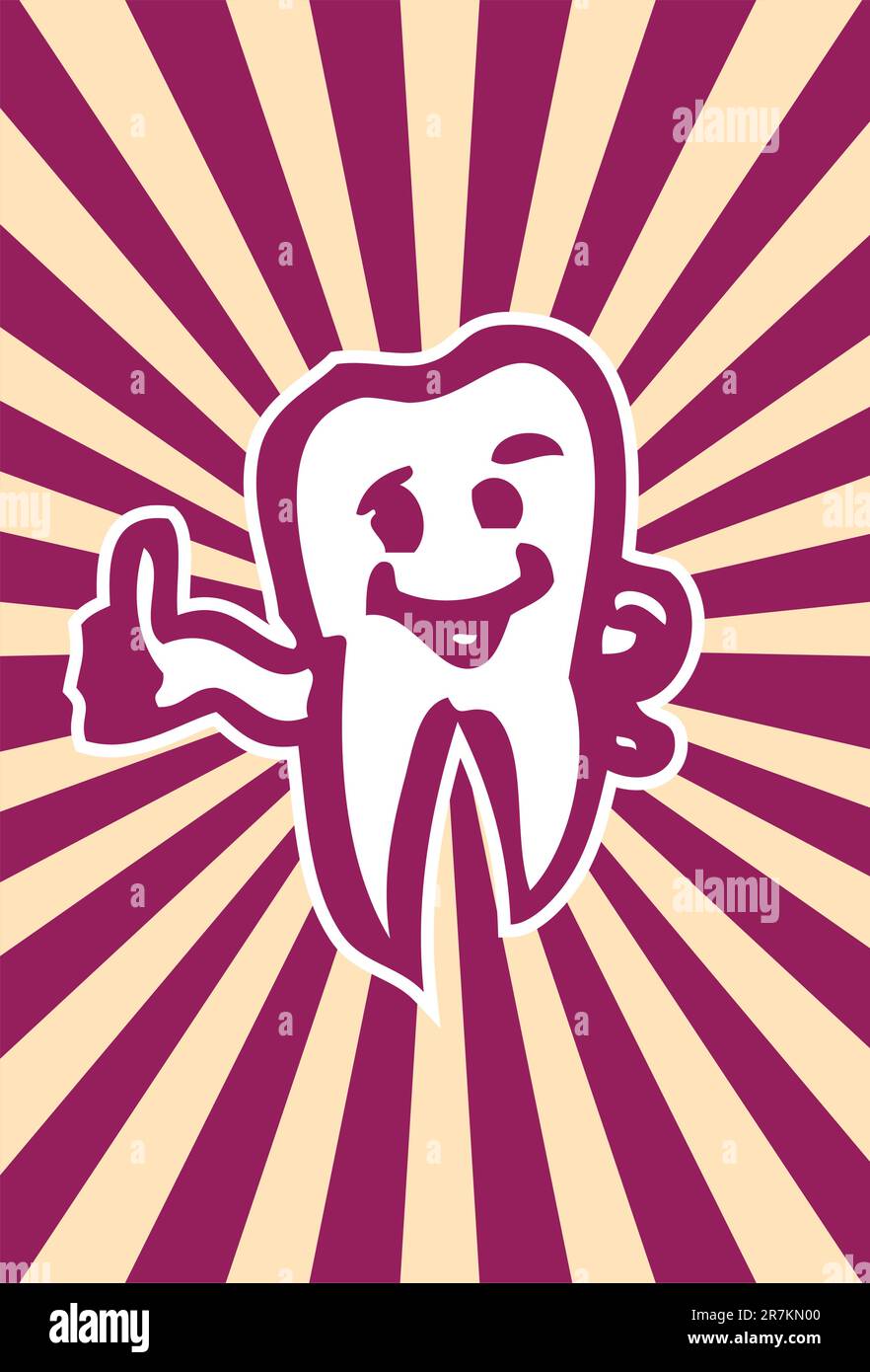 Cartellino del poster dell'ammaccatura felice intatto, dente molare sano Illustrazione Vettoriale