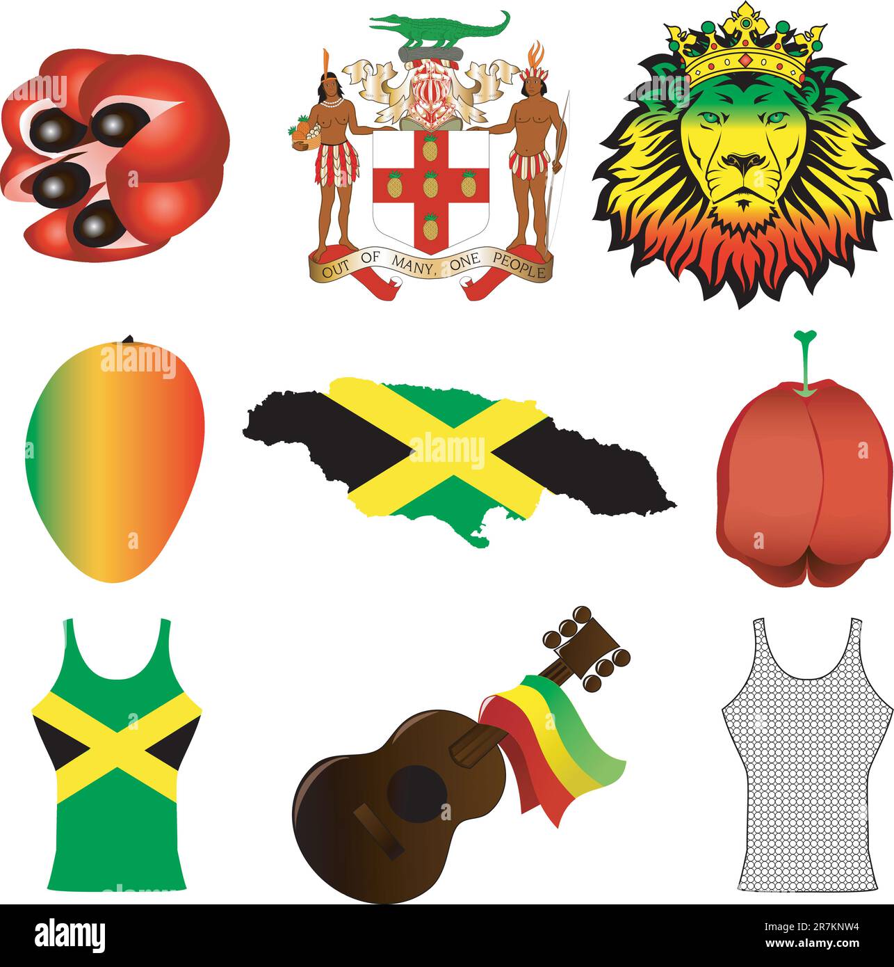 Illustrazione vettoriale di 9 diverse icone giamaicano. Illustrazione Vettoriale