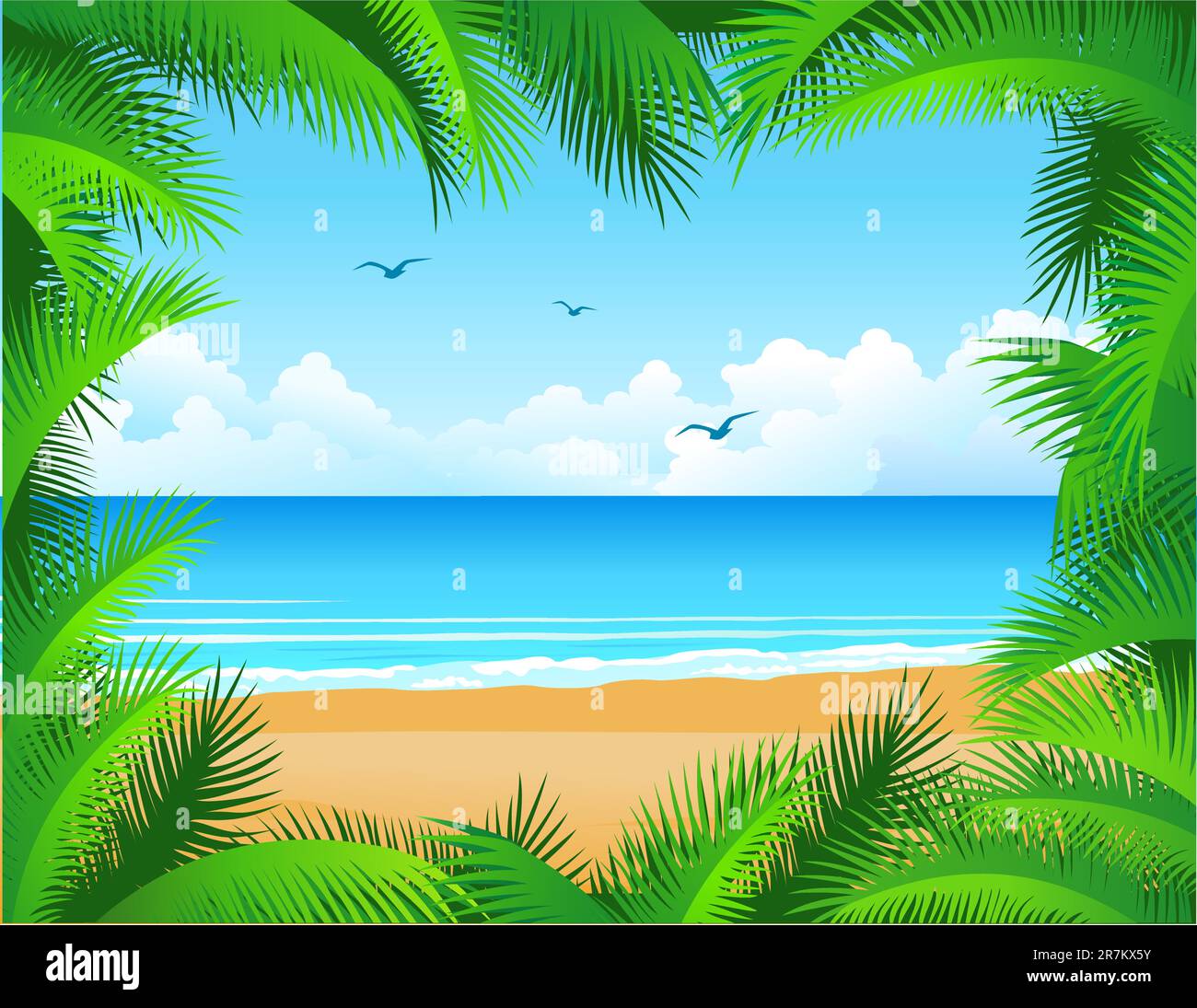 Illustrazione vettoriale dello sfondo della spiaggia tropicale Illustrazione Vettoriale