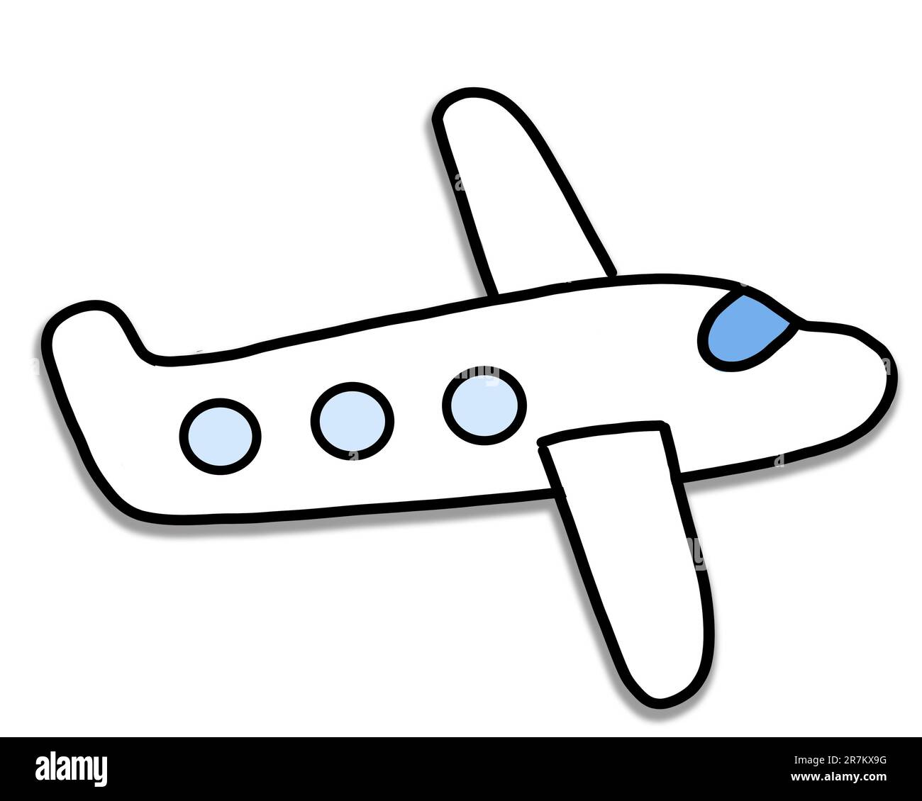 Disegno illustrativo di un aeroplano o di un aeromobile in volo, isolato su sfondo bianco con uno spazio di copia. Foto Stock