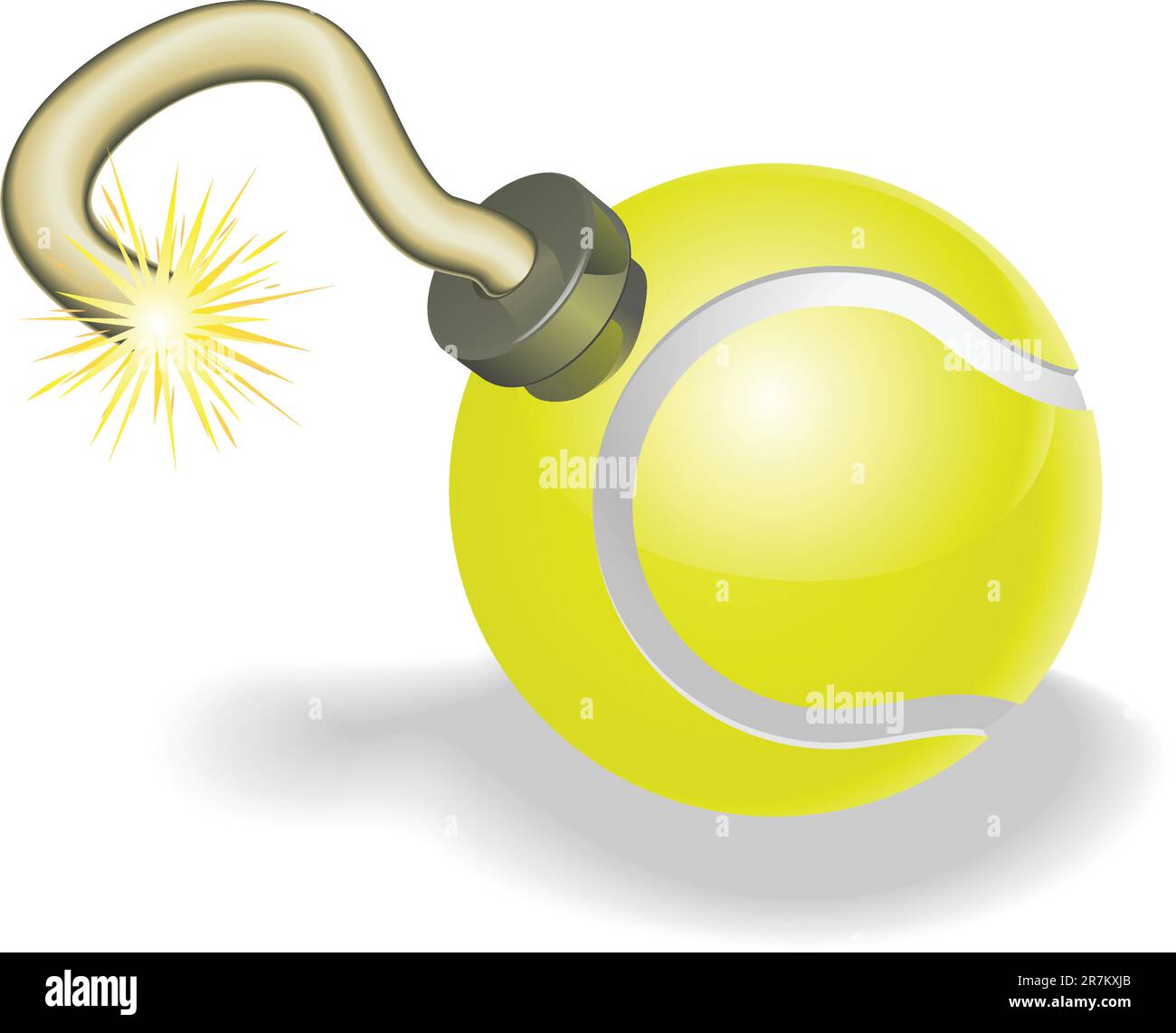 Retrò cartoon palla da tennis cherry bomba illuminata con fusibile incendiate. Concept per il conto alla rovescia per il grande evento di tennis o di crisi. Illustrazione Vettoriale