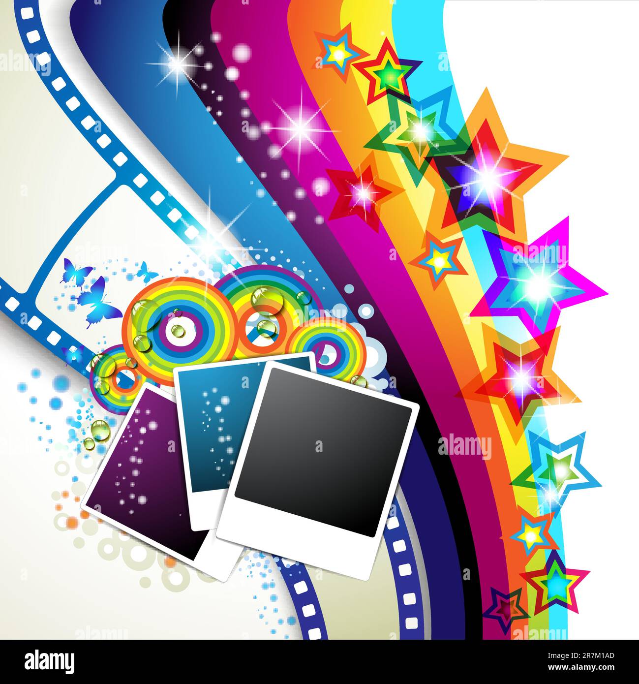 Raccolta di foto con stelle e farfalle colorate su sfondo colorato Illustrazione Vettoriale