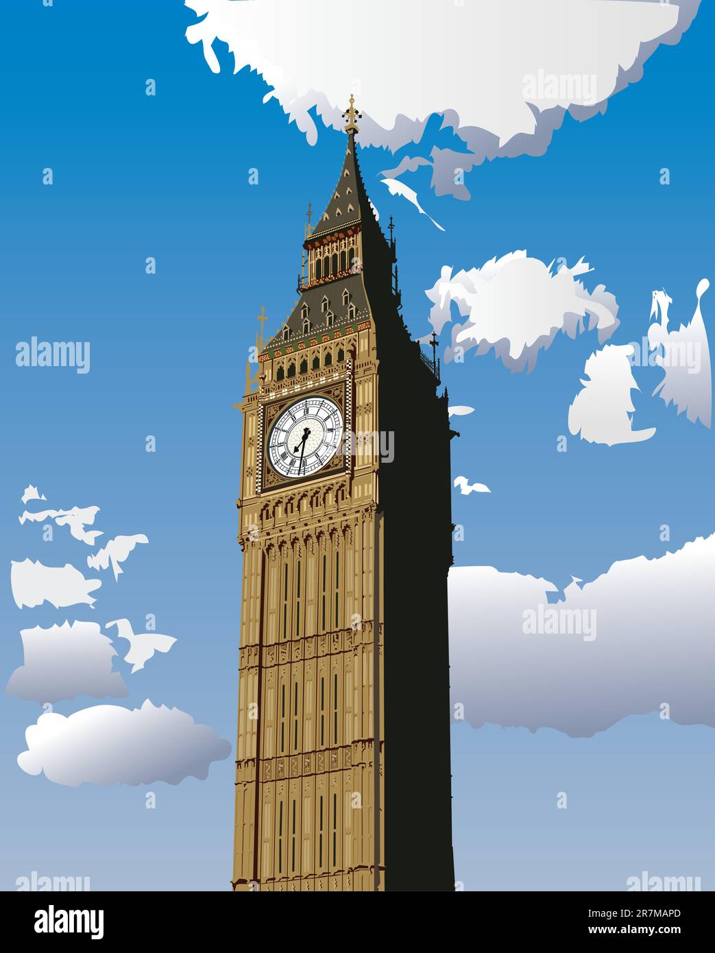Illustrazione Vettoriale di Big Ben, uno dei più popolari landmark in London, Gran Bretagna. Illustrazione Vettoriale